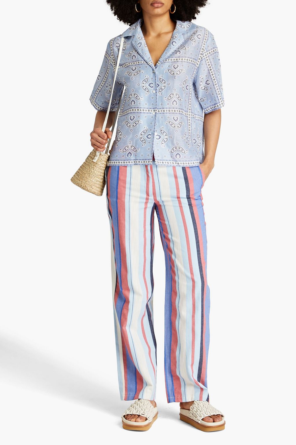 SANDRO Paisley-print linen-blend shirt