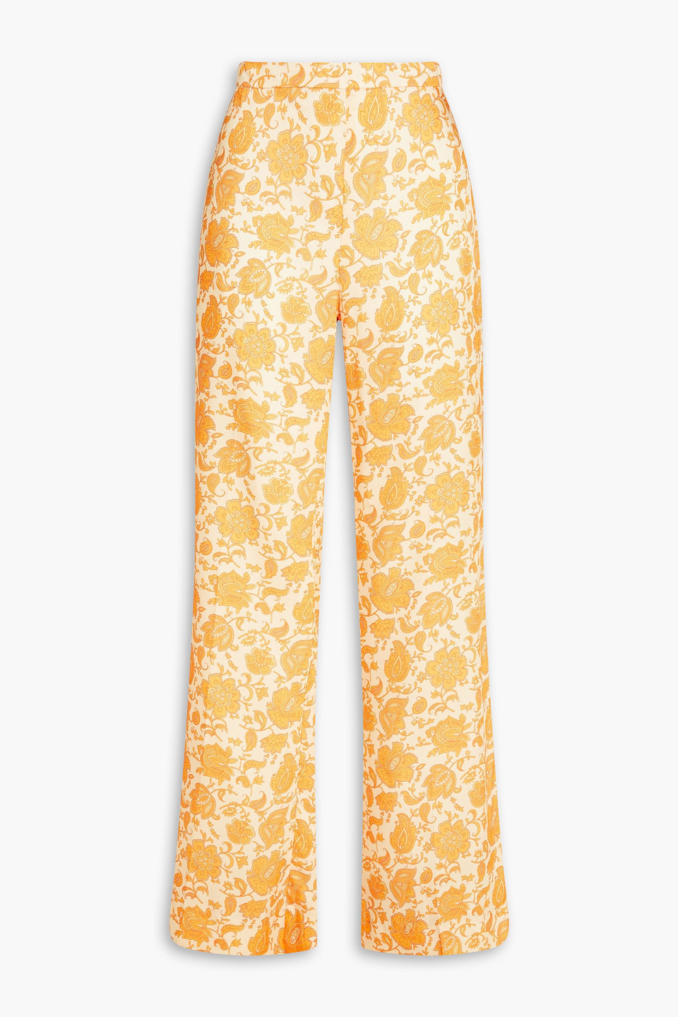 Sandro Printed Satin-twill Flared Trousers In Orange