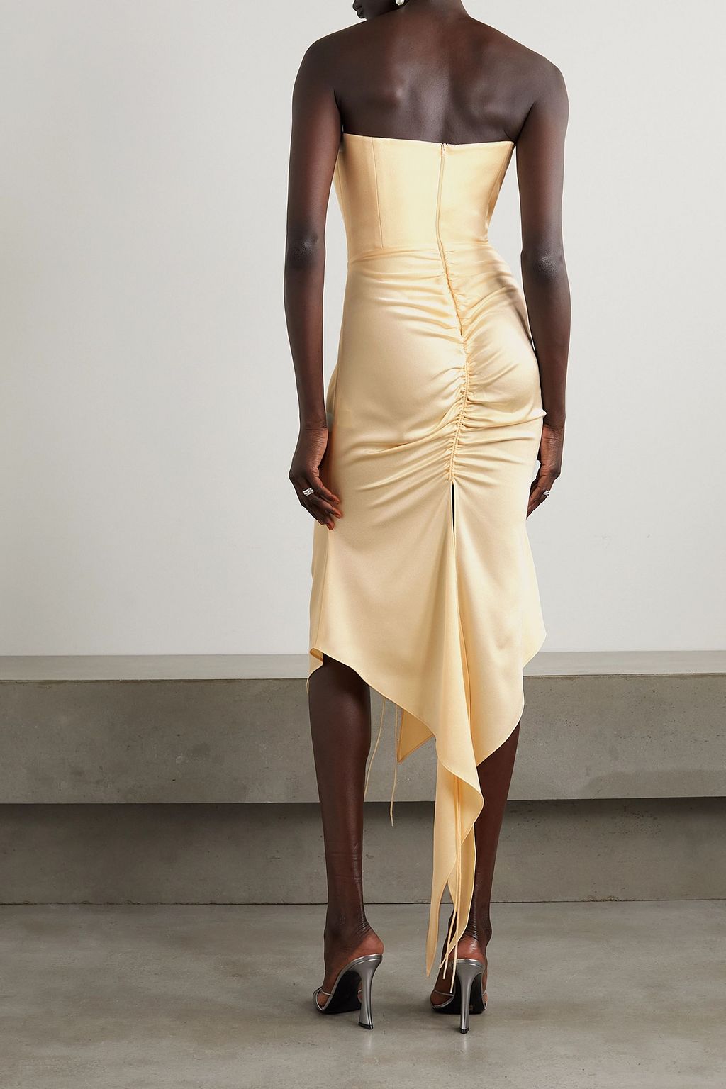 ALEX PERRY Carter strapless ruched satin-crepe midi dress