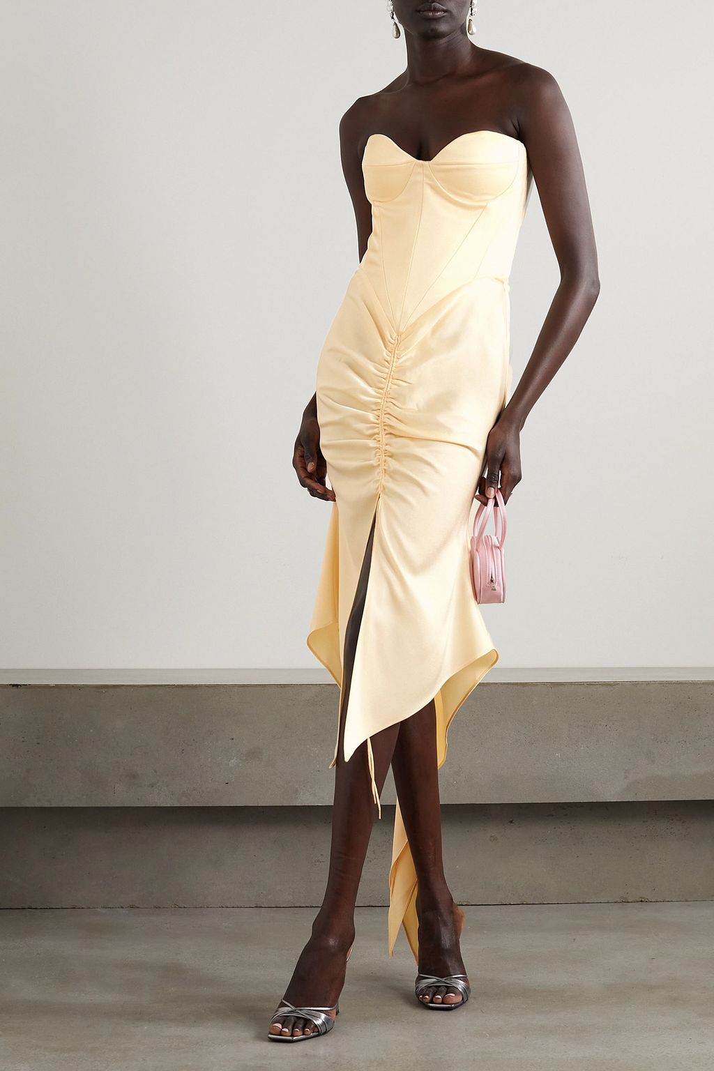 ALEX PERRY Carter strapless ruched satin-crepe midi dress