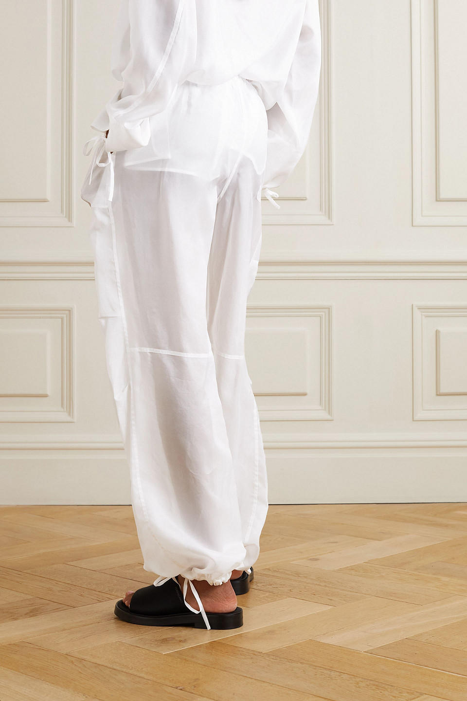 Ferragamo Organza Wide-leg Cargo Pants In White
