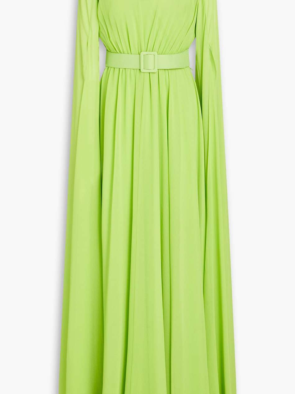 belted gathered georgette gown