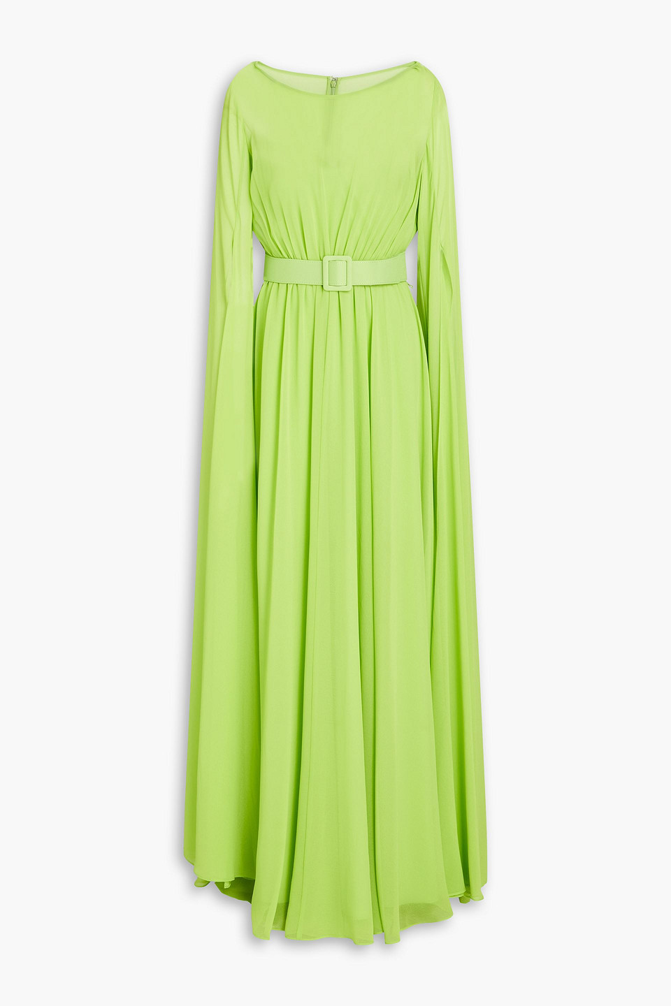 Badgley Mischka - Belted gathered georgette gown - Green - US 4