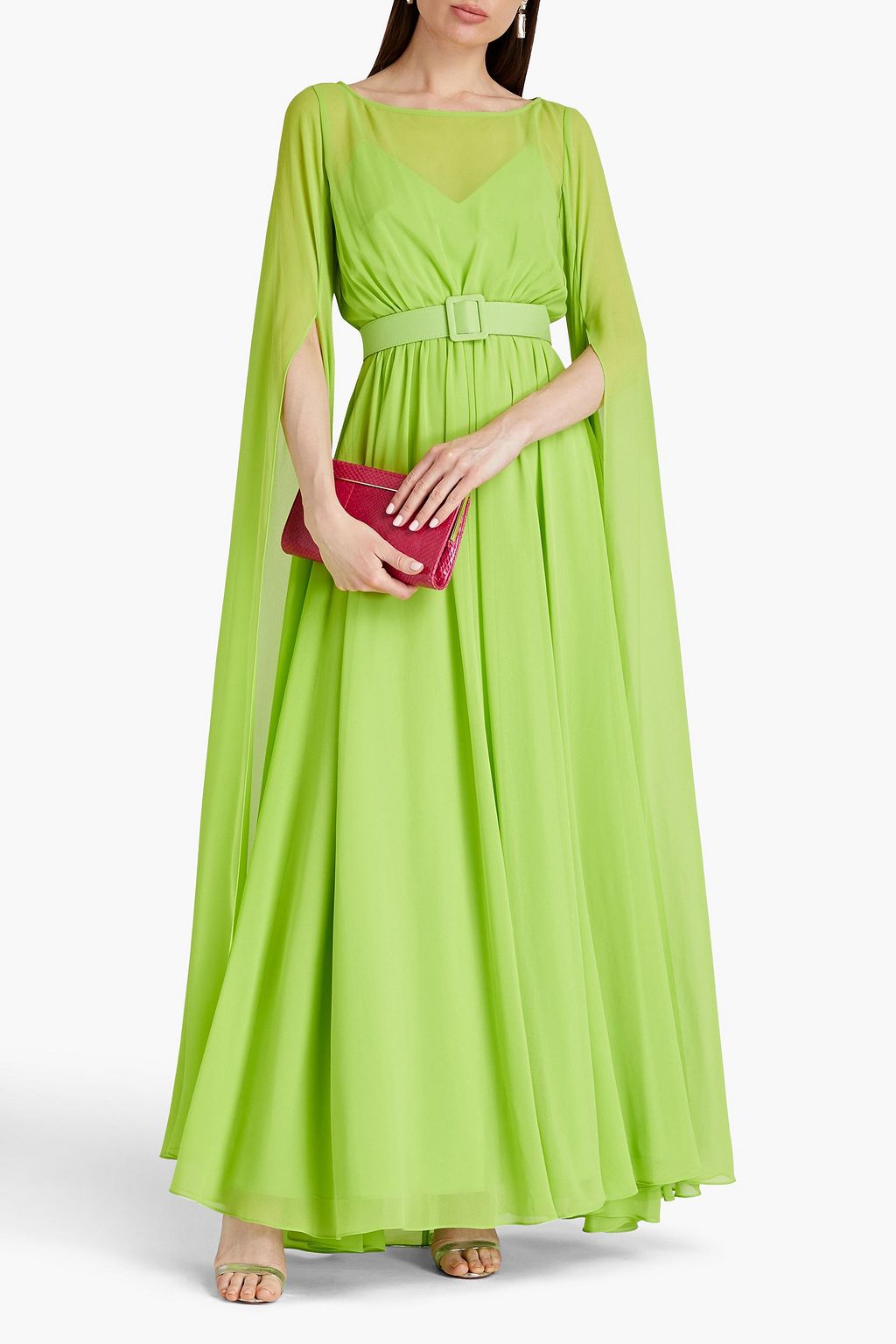 BADGLEY MISCHKA فستان سهرة من قماش جورجيت بتصميم ملموم ومزود بحزام
