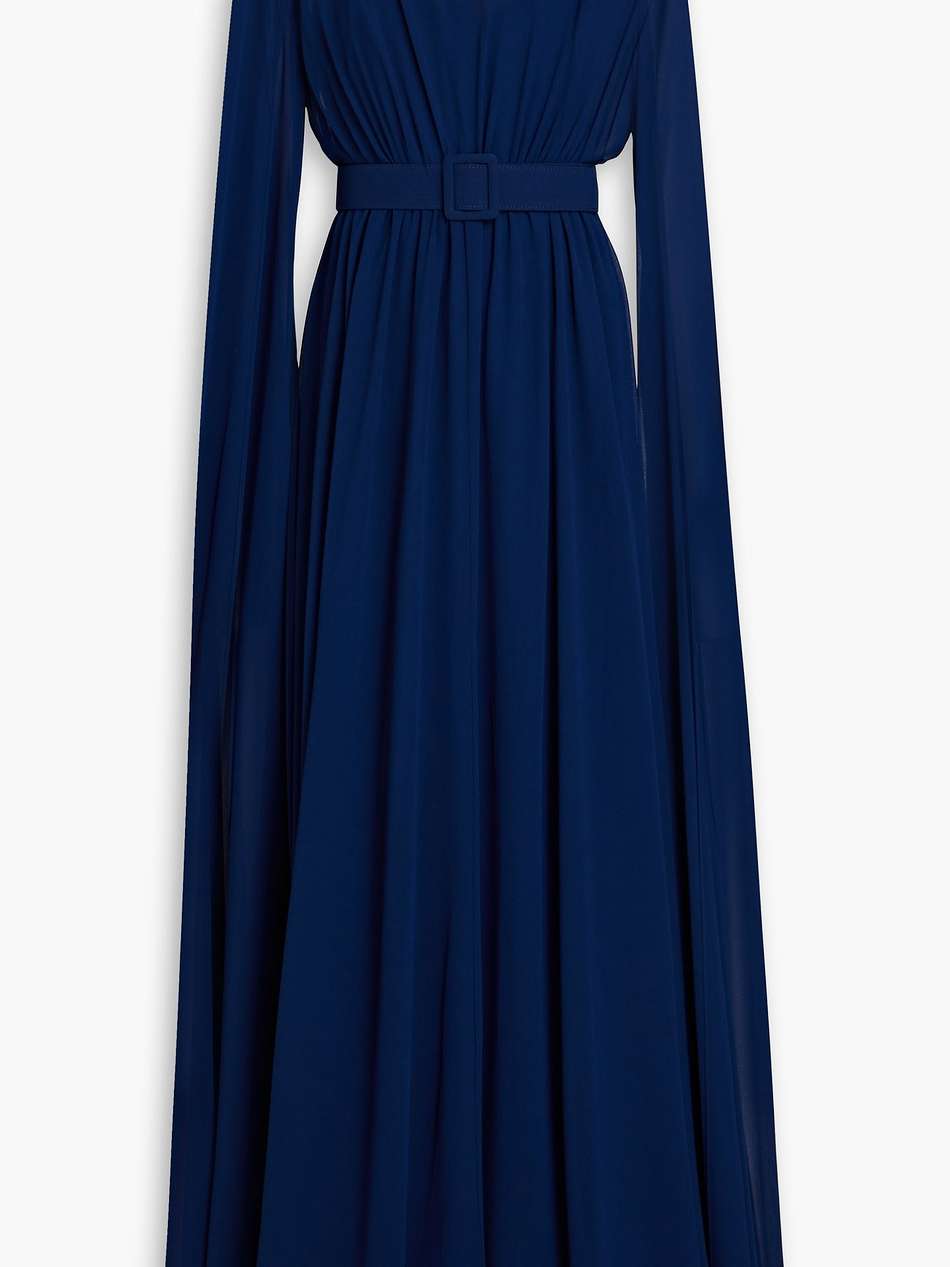 belted draped georgette gown