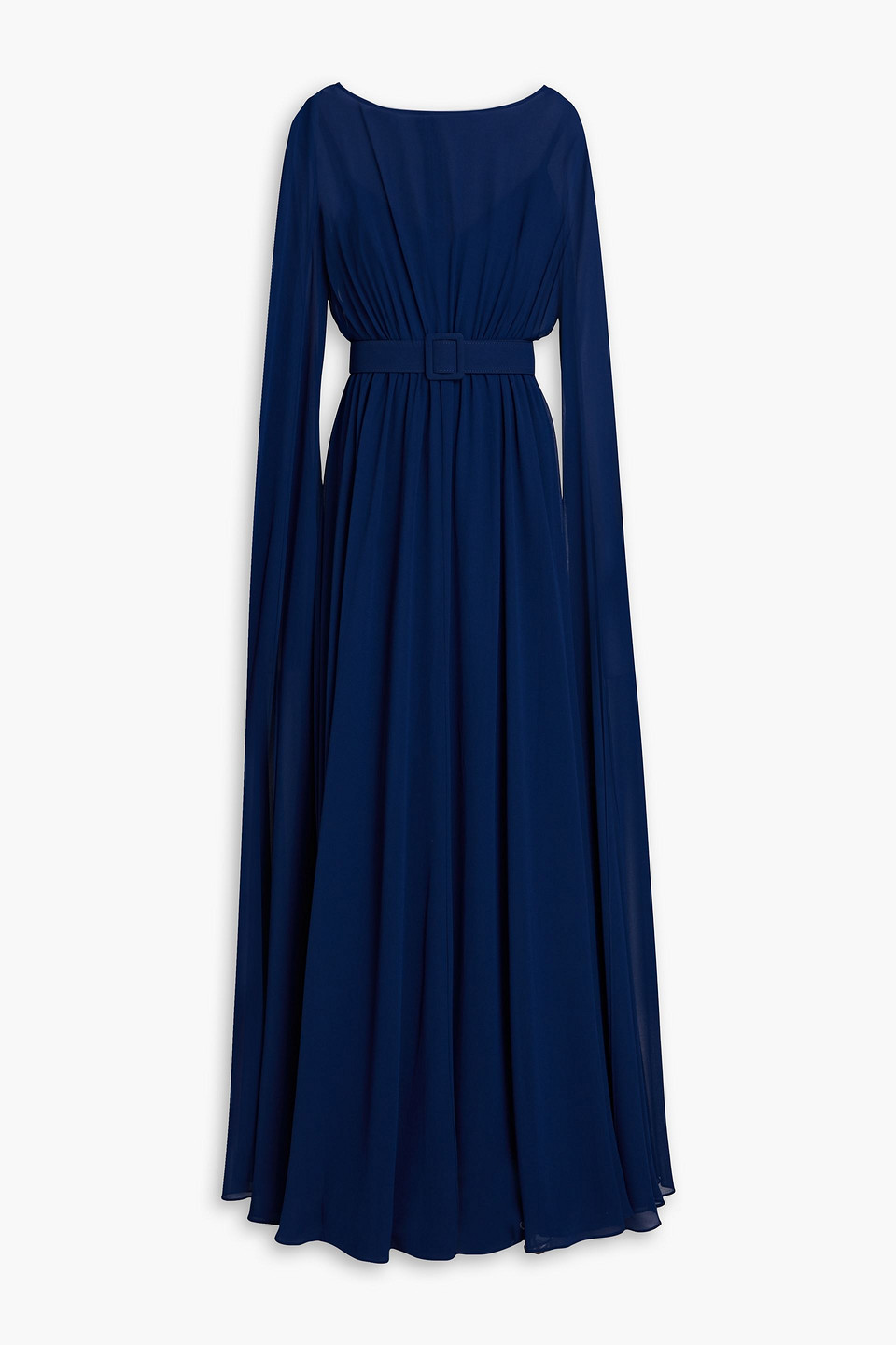 badgley mischka navy blue dress Badgley Mischka Women's Stretch-Crepe Cape-Sleeve Midi-Dress - Navy main image 1