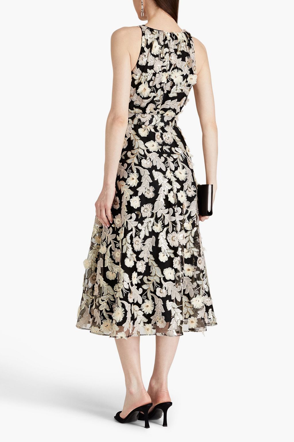 BADGLEY MISCHKA Embellished embroidered tulle midi dress