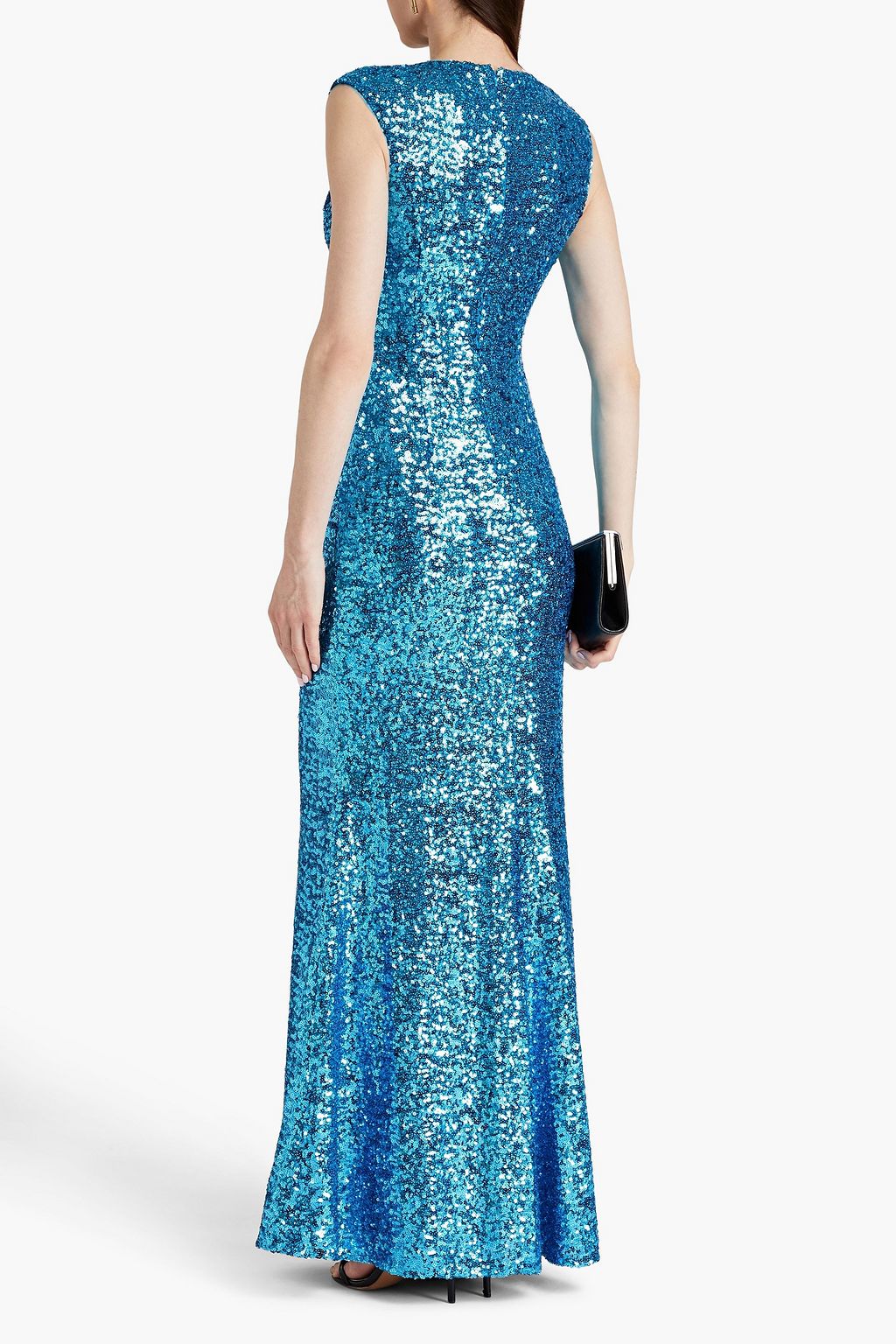 BADGLEY MISCHKA فستان سهرة من الشبك المزين بالترتر