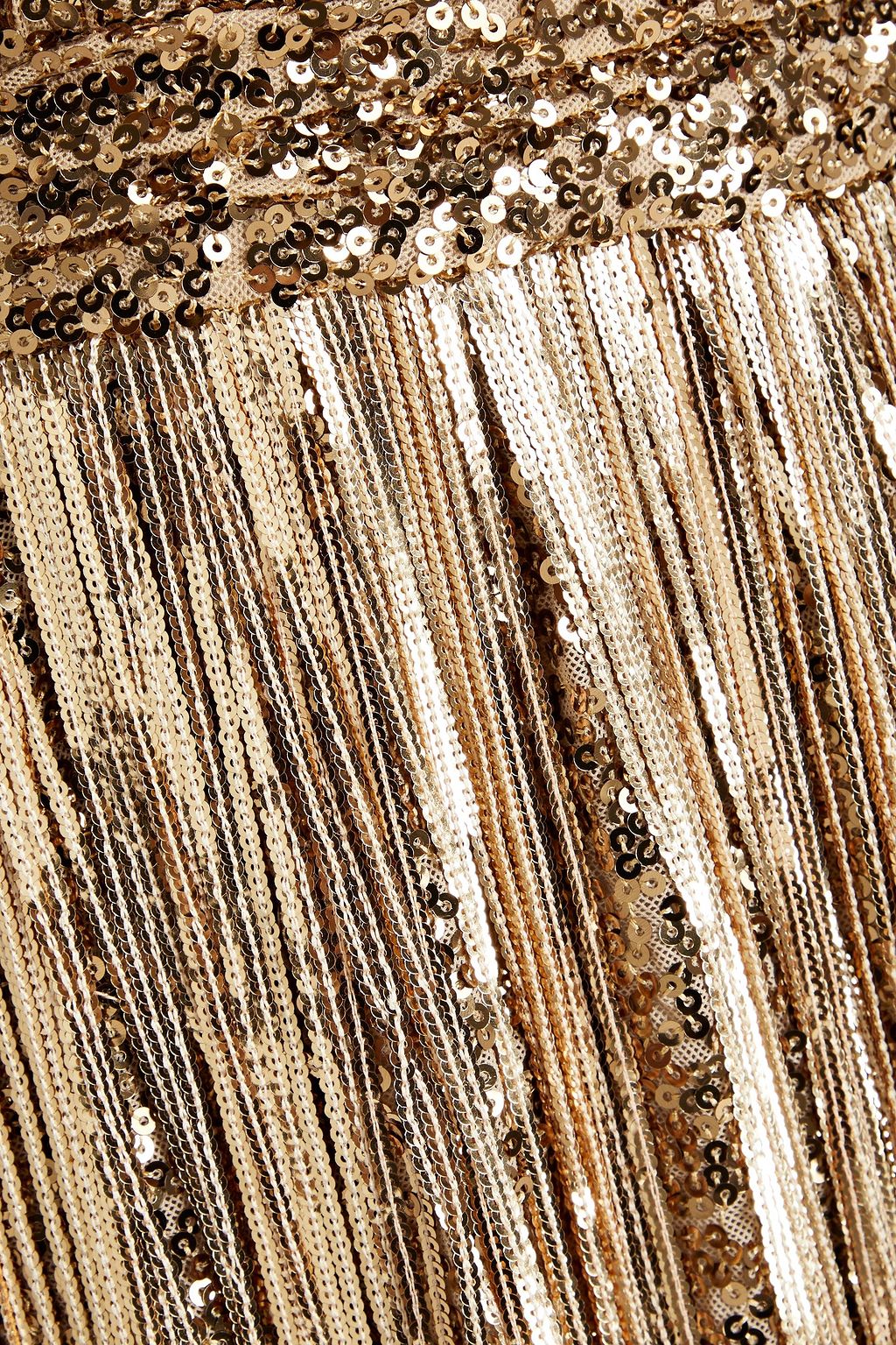 BADGLEY MISCHKA Fringed embellished mesh gown