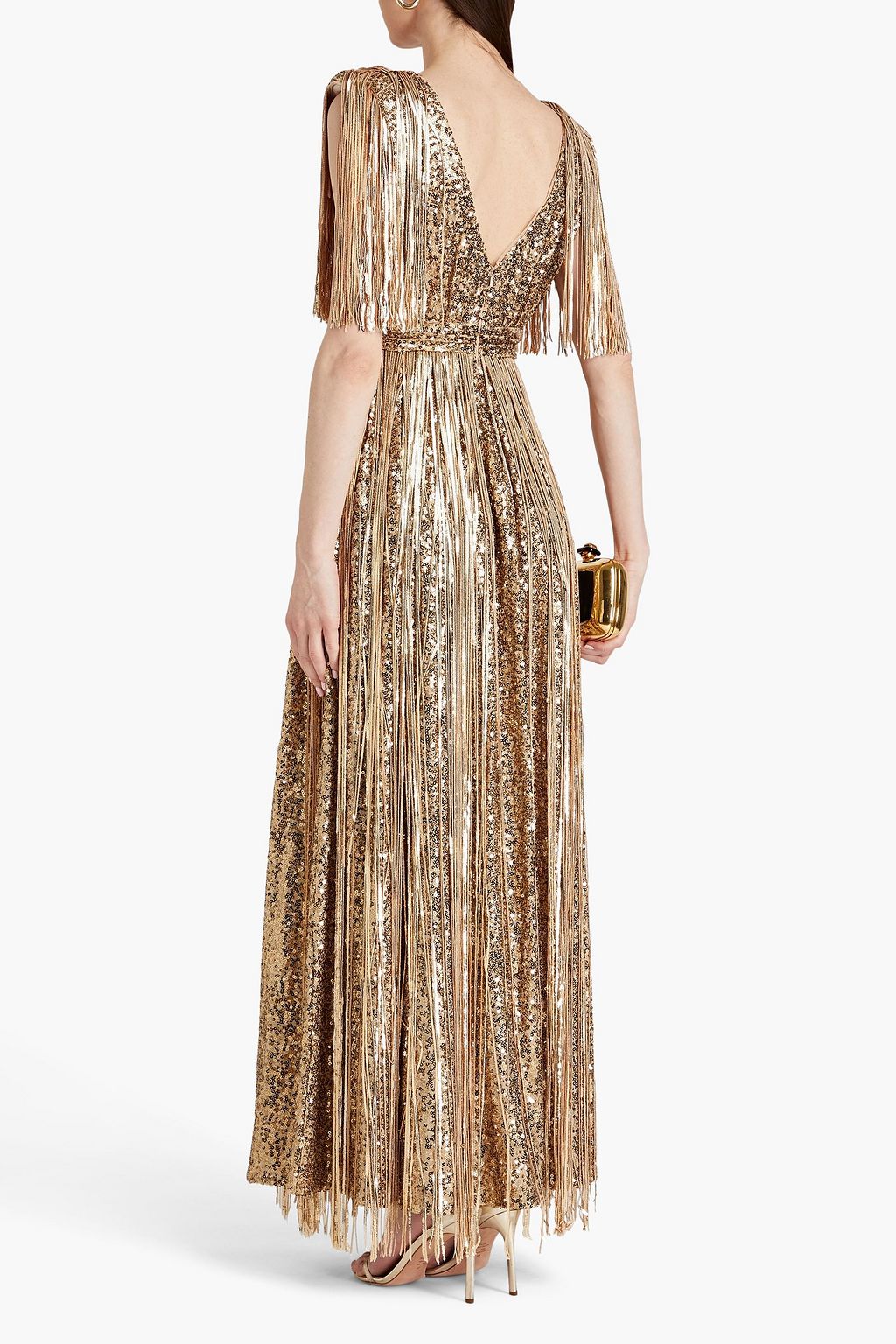 BADGLEY MISCHKA Fringed embellished mesh gown