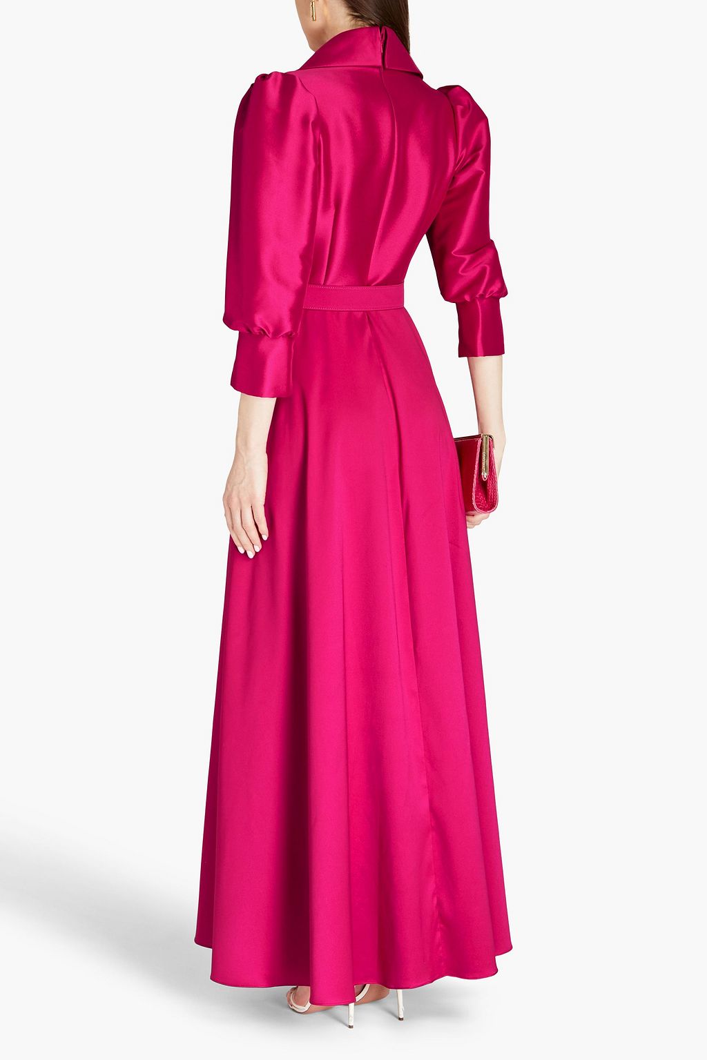 BADGLEY MISCHKA Wrap-effect pleated faille gown
