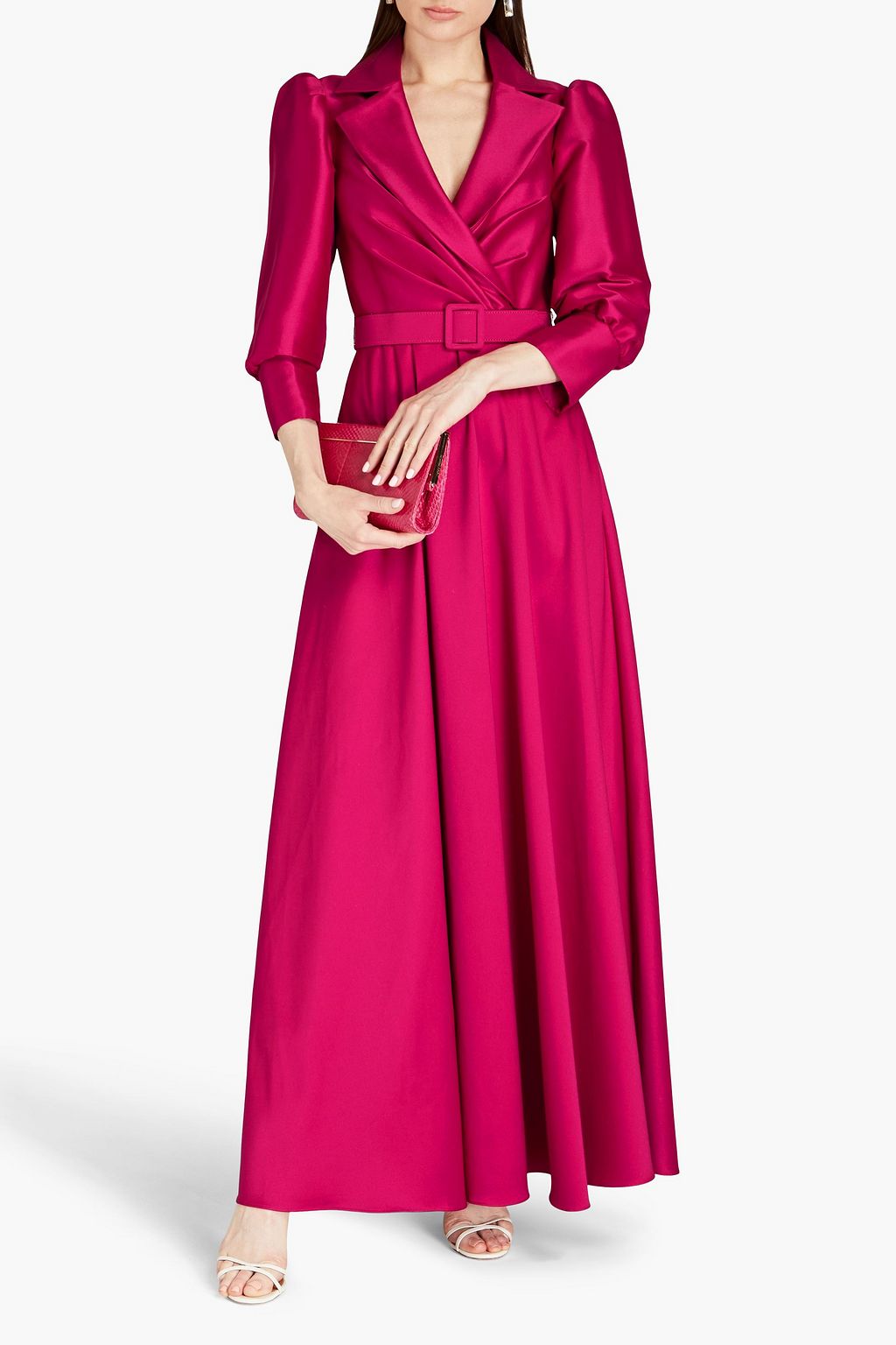 BADGLEY MISCHKA Wrap-effect pleated faille gown | THE OUTNET