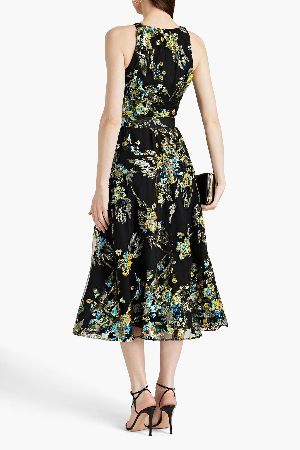 BADGLEY MISCHKA Embellished belted tulle midi dress