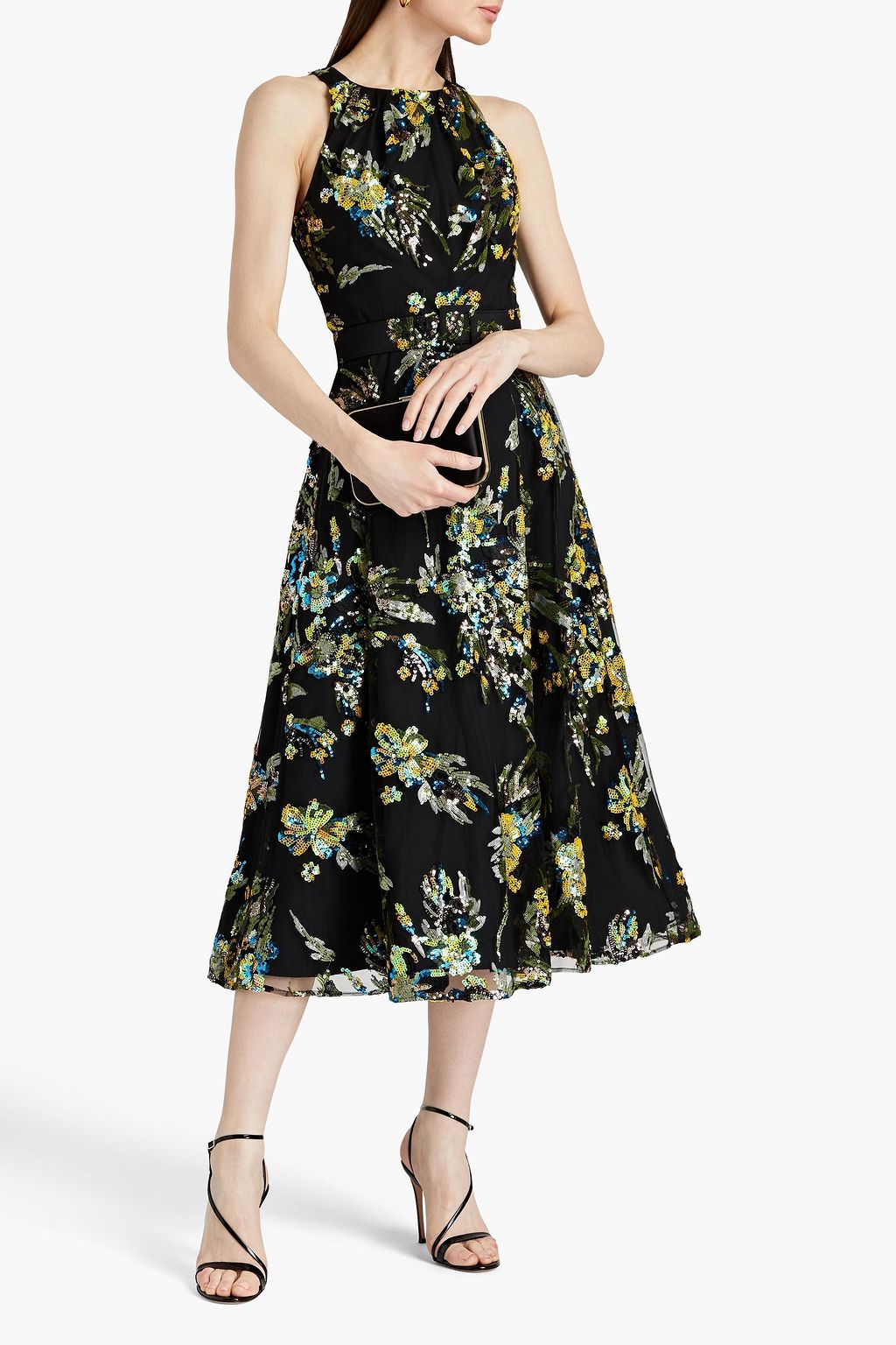 BADGLEY MISCHKA Embellished belted tulle midi dress