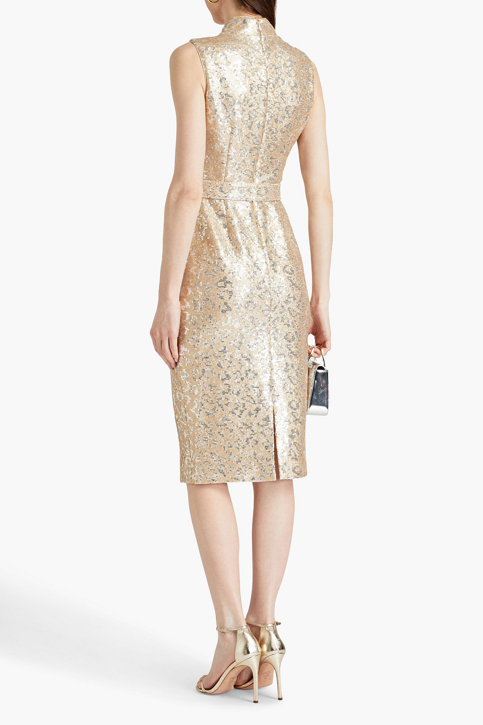 Shop Badgley Mischka Sequined Mesh Midi Dress In Gold