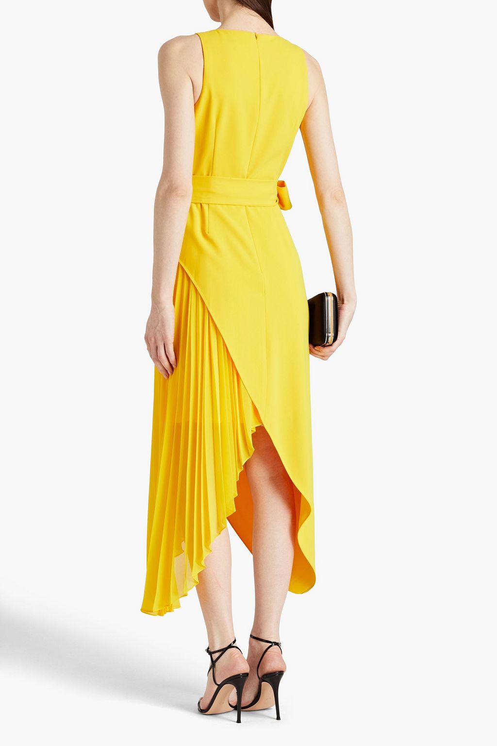 BADGLEY MISCHKA Layered pleated crepe and chiffon midi dress