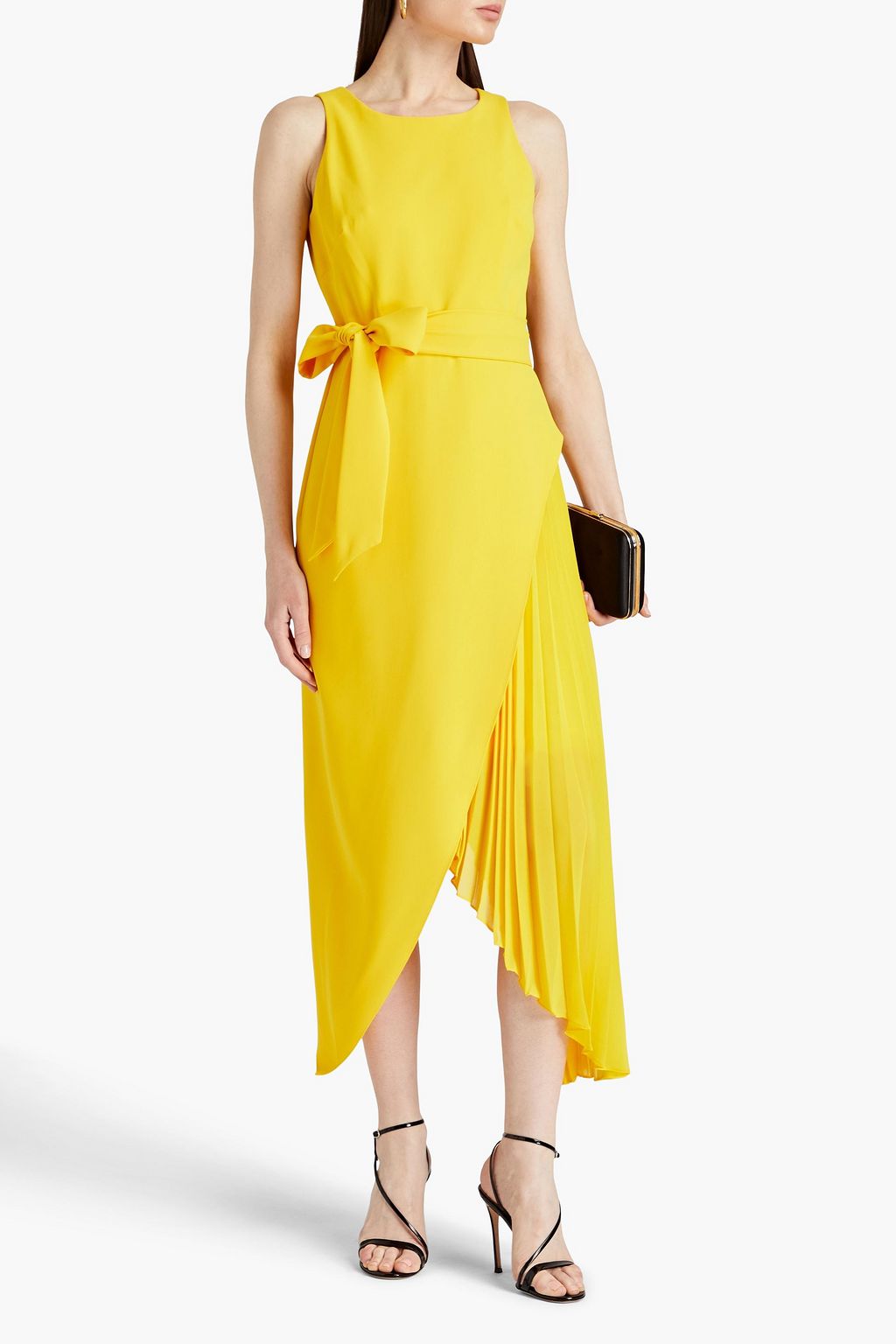BADGLEY MISCHKA Layered pleated crepe and chiffon midi dress