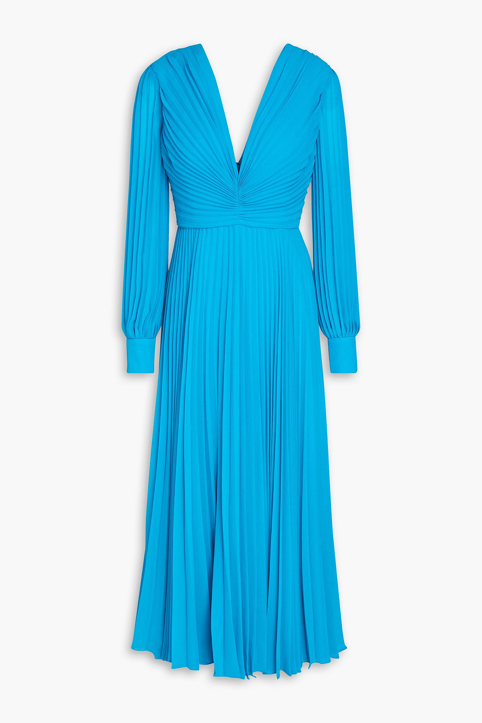 Badgley Mischka Pleated Ruched Georgette Midi Dress In Turquoise