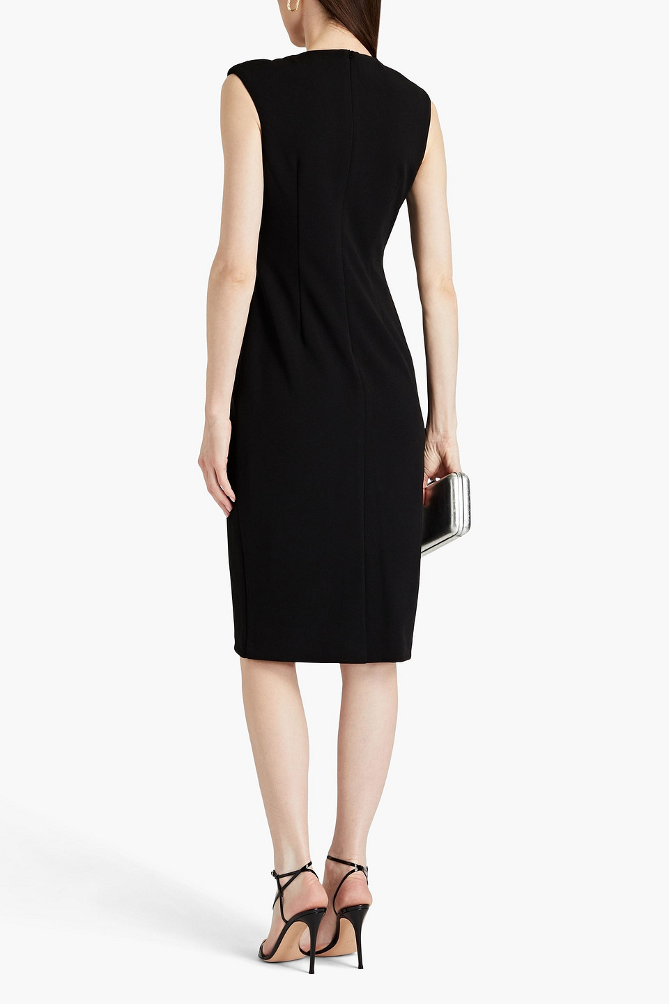 Shop Badgley Mischka Pleated Crepe Dress In Black