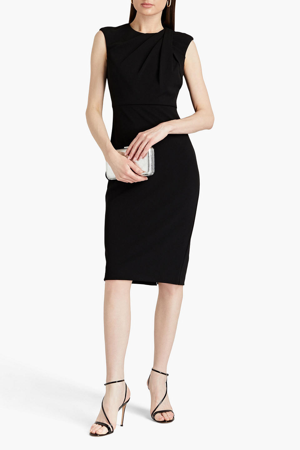 Shop Badgley Mischka Pleated Crepe Dress In Black