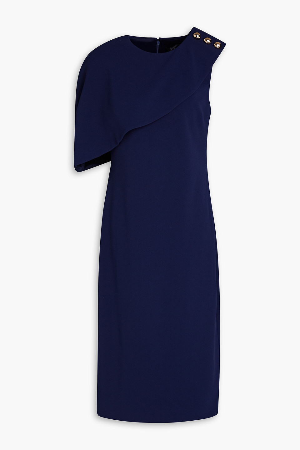 Badgley Mischka Button-embellished Crepe Midi Dress In Navy