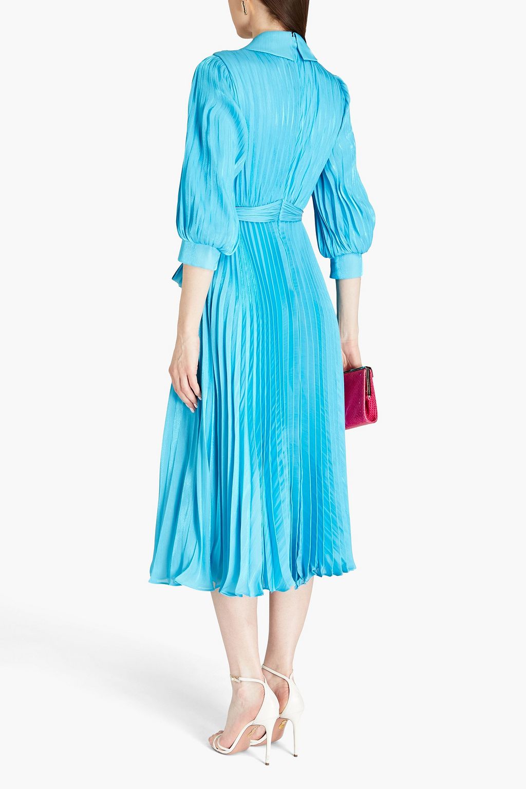 BADGLEY MISCHKA シフォン ミディシャツワンピース タック入り メタリック