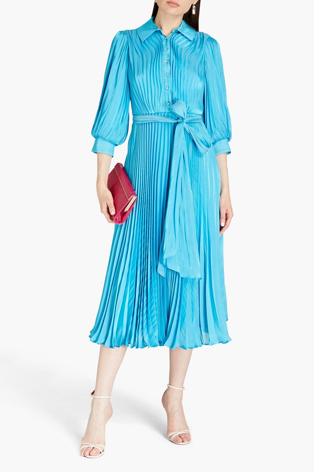 BADGLEY MISCHKA シフォン ミディシャツワンピース タック入り メタリック
