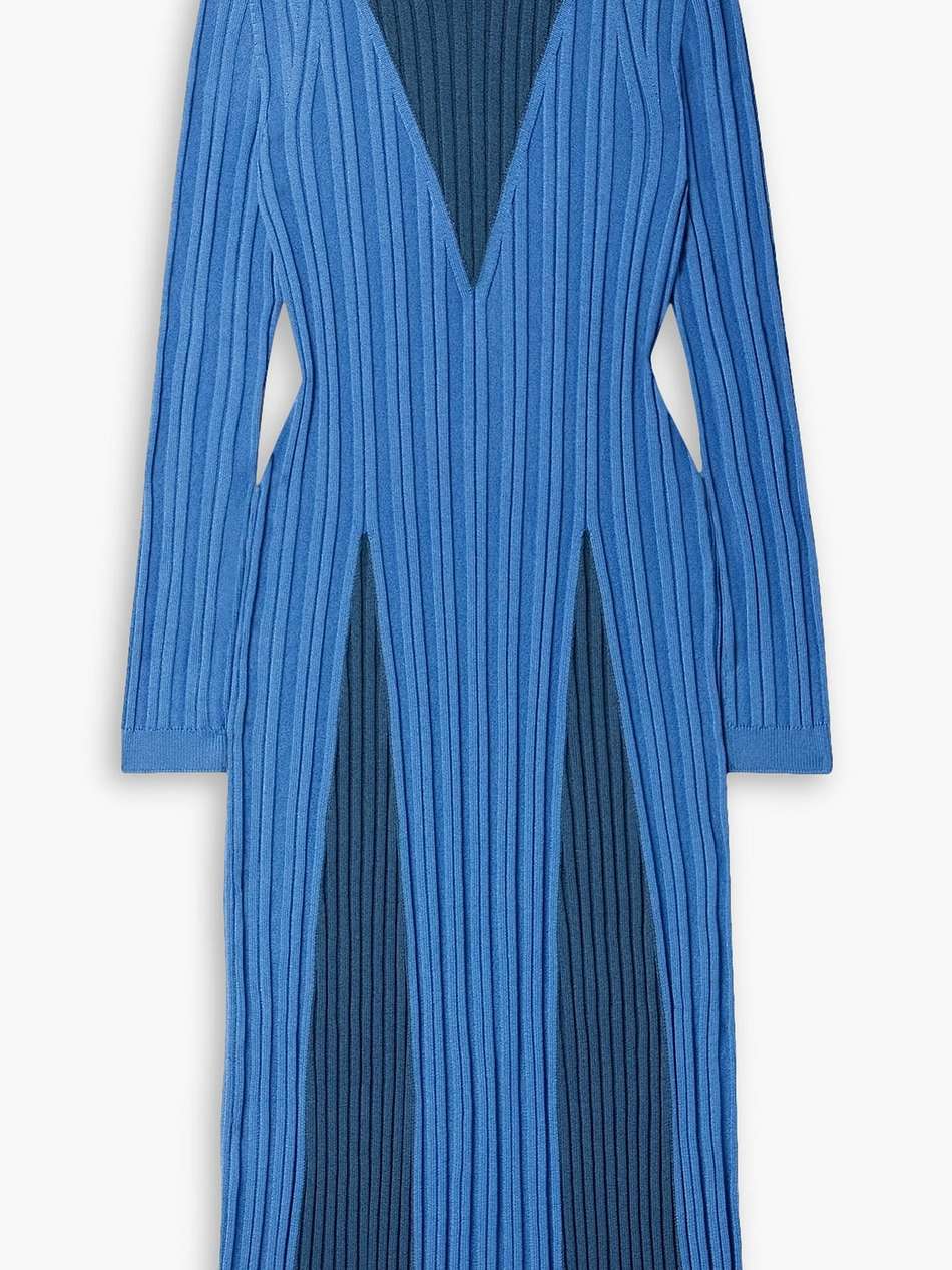 remy two-tone ribbed cotton-blend midi dress