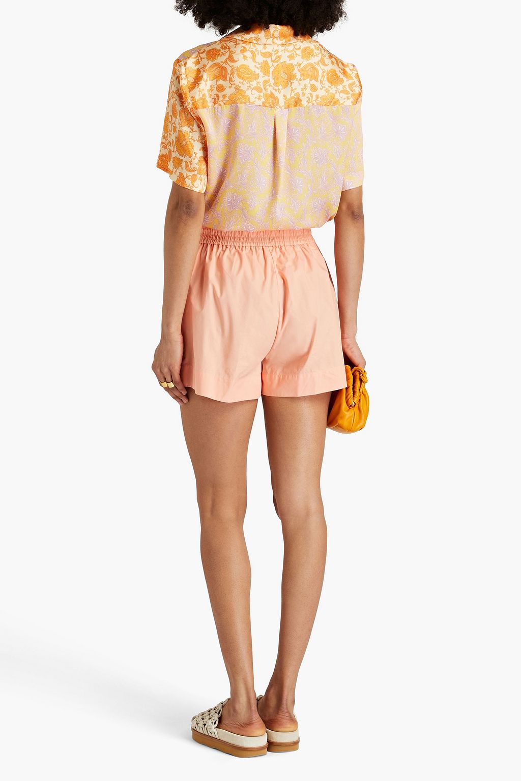 SANDRO Patchwork-effect printed satin-twill shirt