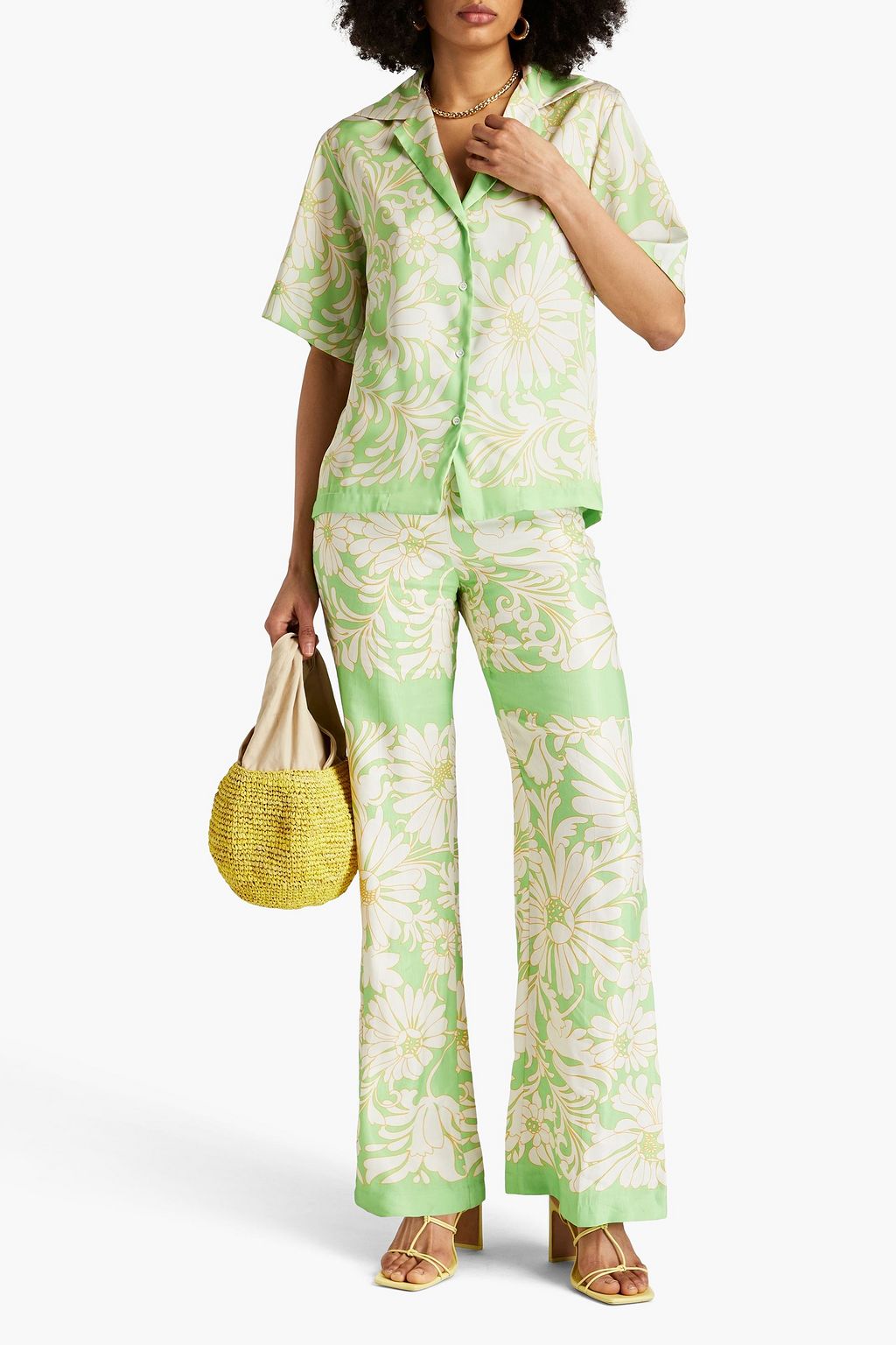SANDRO Floral-print satin-twill shirt