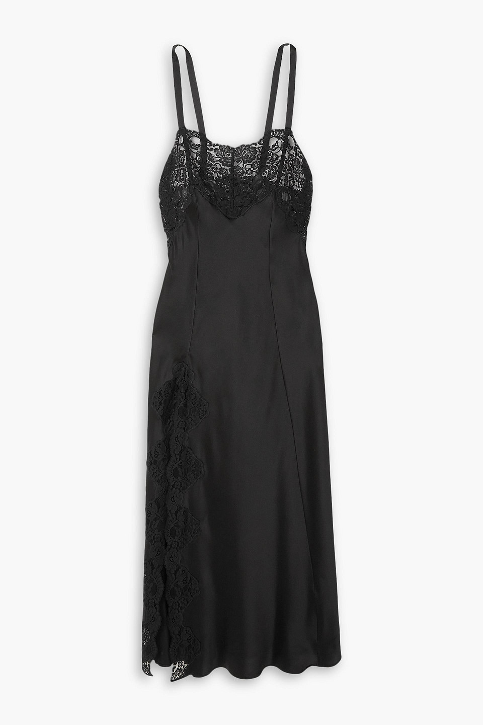 Rodarte Lace-trimmed Silk-satin Maxi Dress In Schwarz