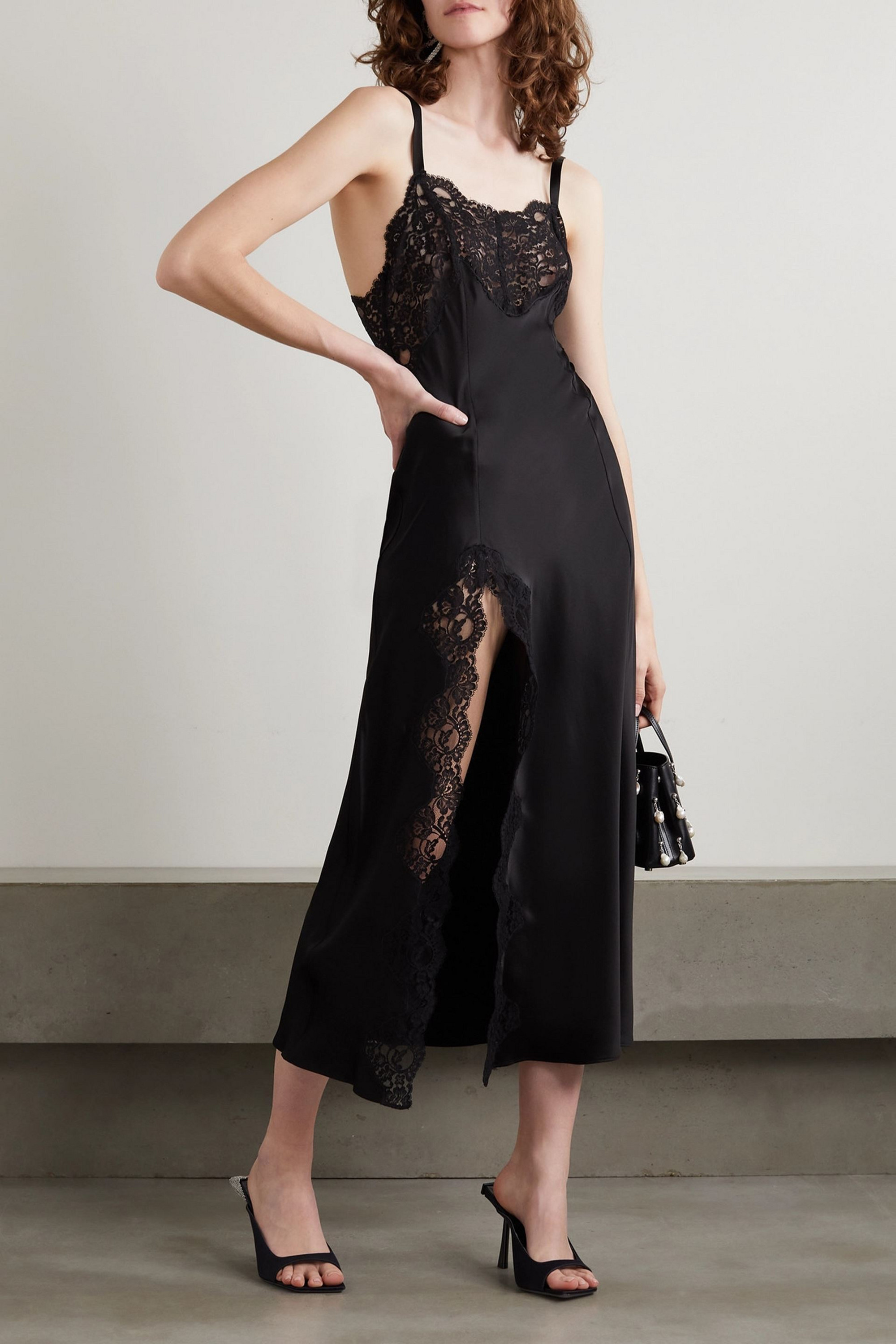 Rodarte Lace-trimmed silk-satin maxi dress