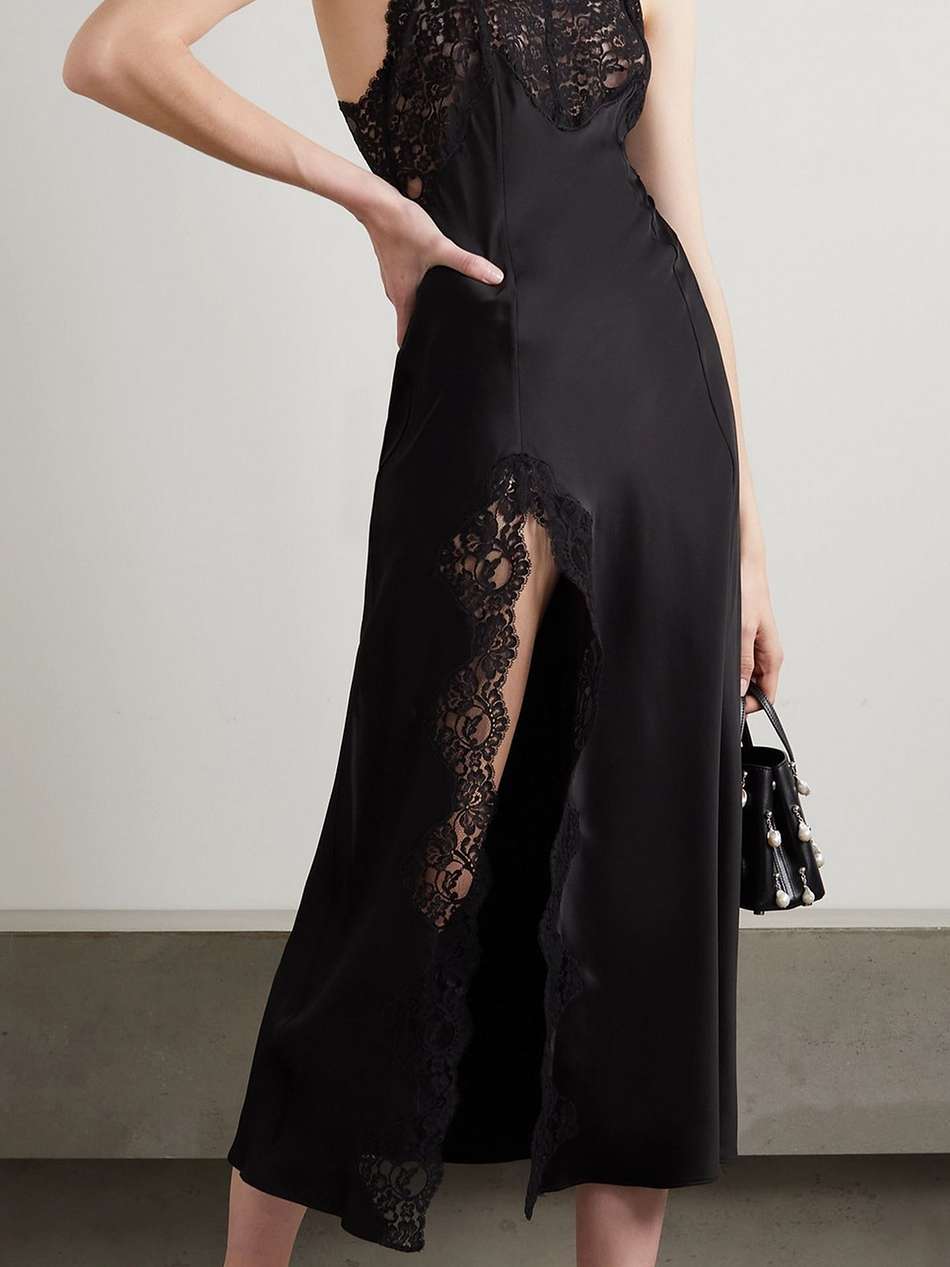 lace-trimmed silk-satin maxi dress