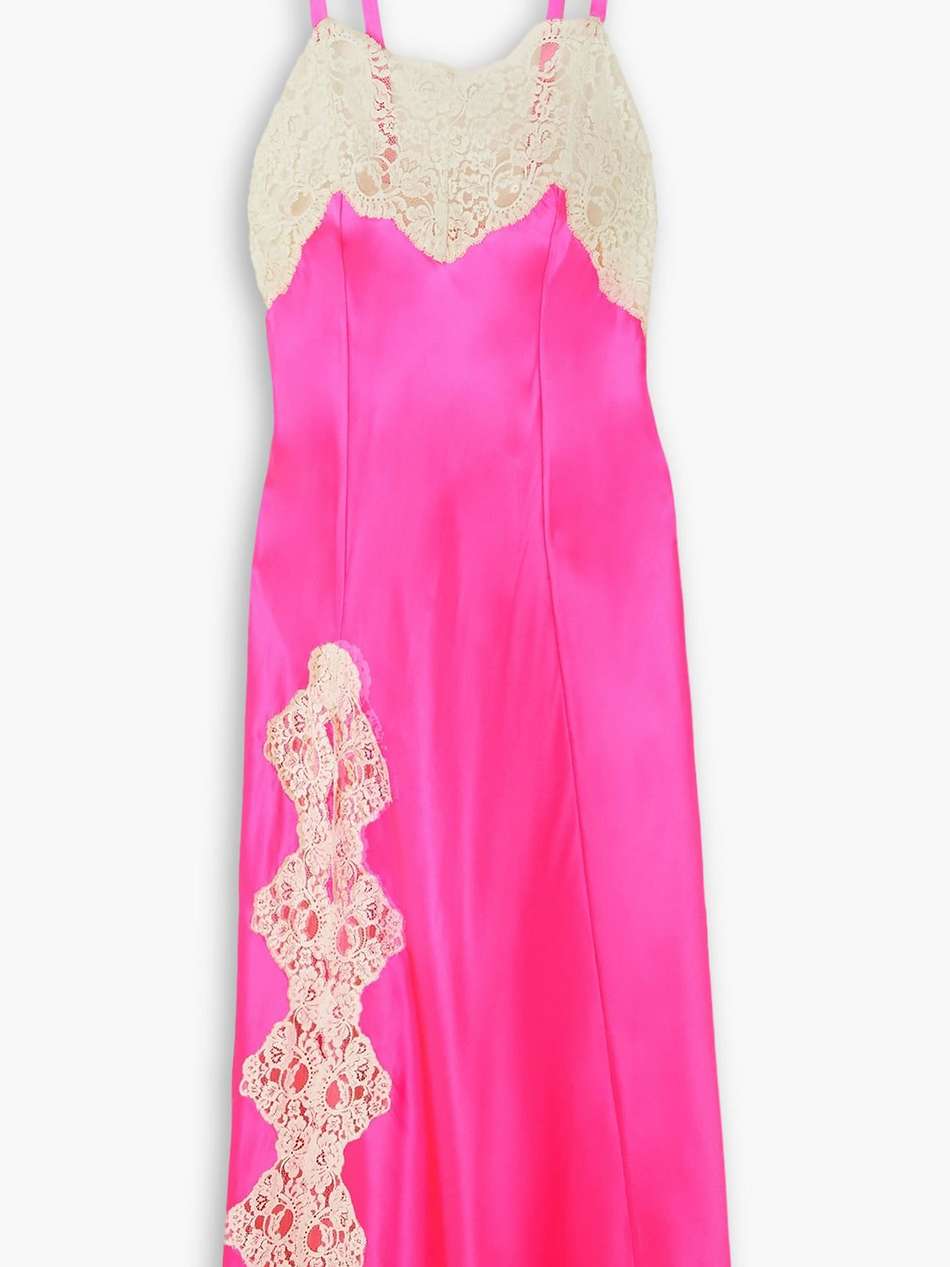 lace-trimmed silk-satin midi dress