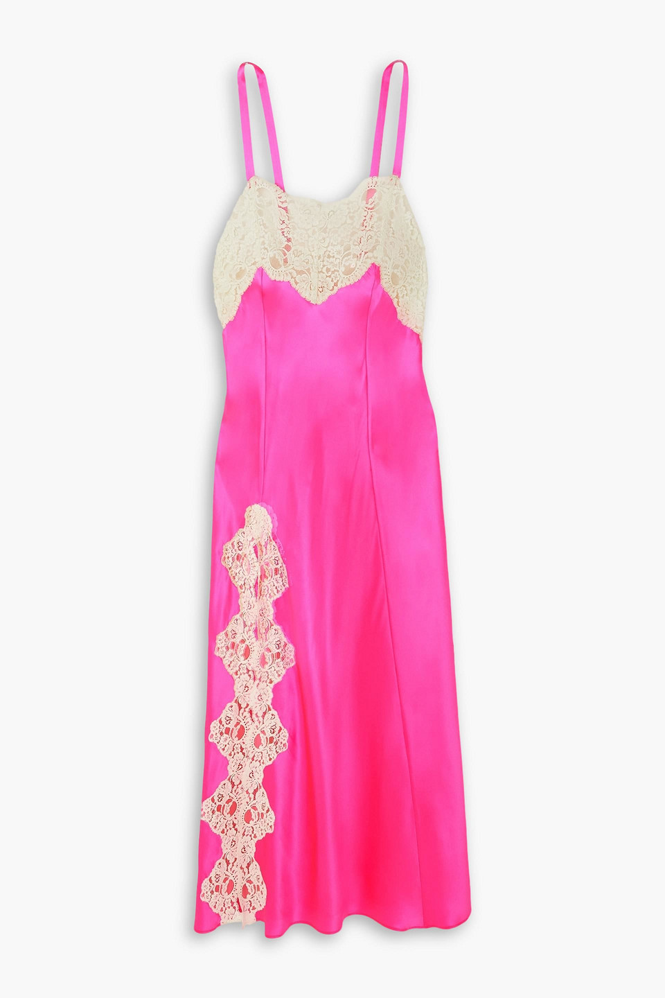 Rodarte Lace-trimmed Silk-satin Midi Dress In Bright Pink | ModeSens Rodarte Lace-trimmed Silk-satin Midi Dress In Bright Pink | ModeSens