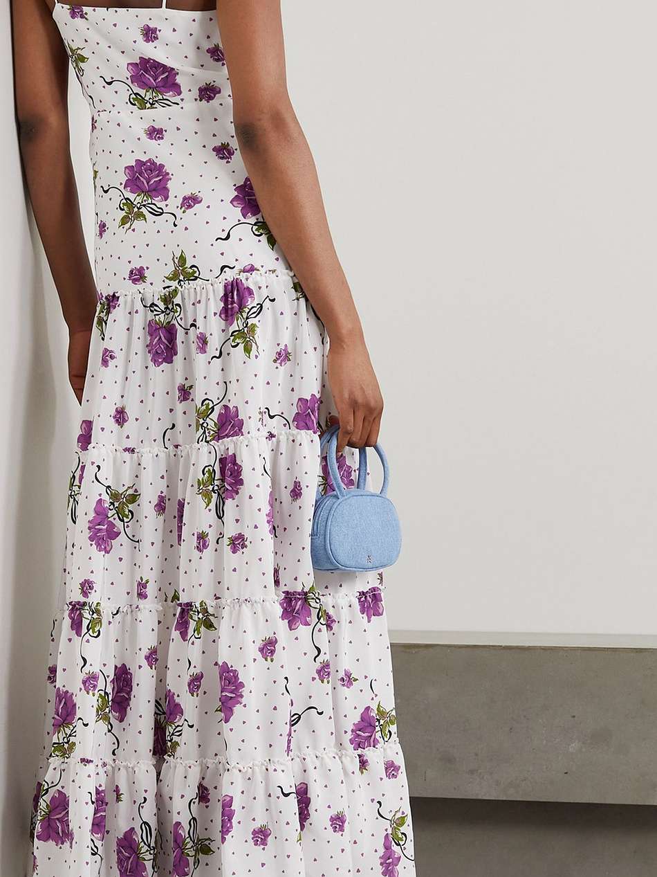 appliquéd printed silk crepe de chine maxi dress