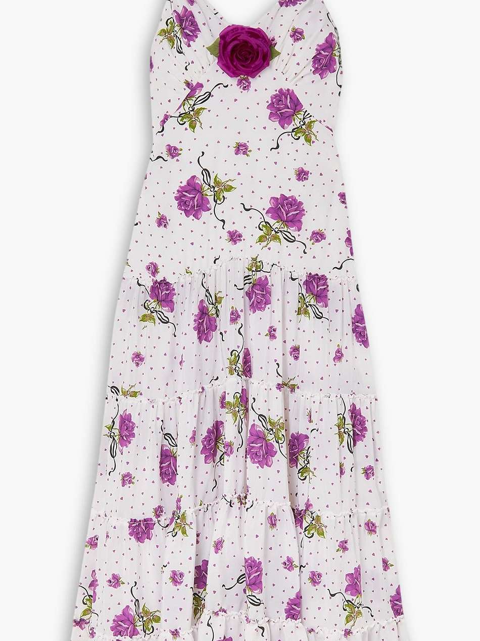 appliquéd printed silk crepe de chine maxi dress