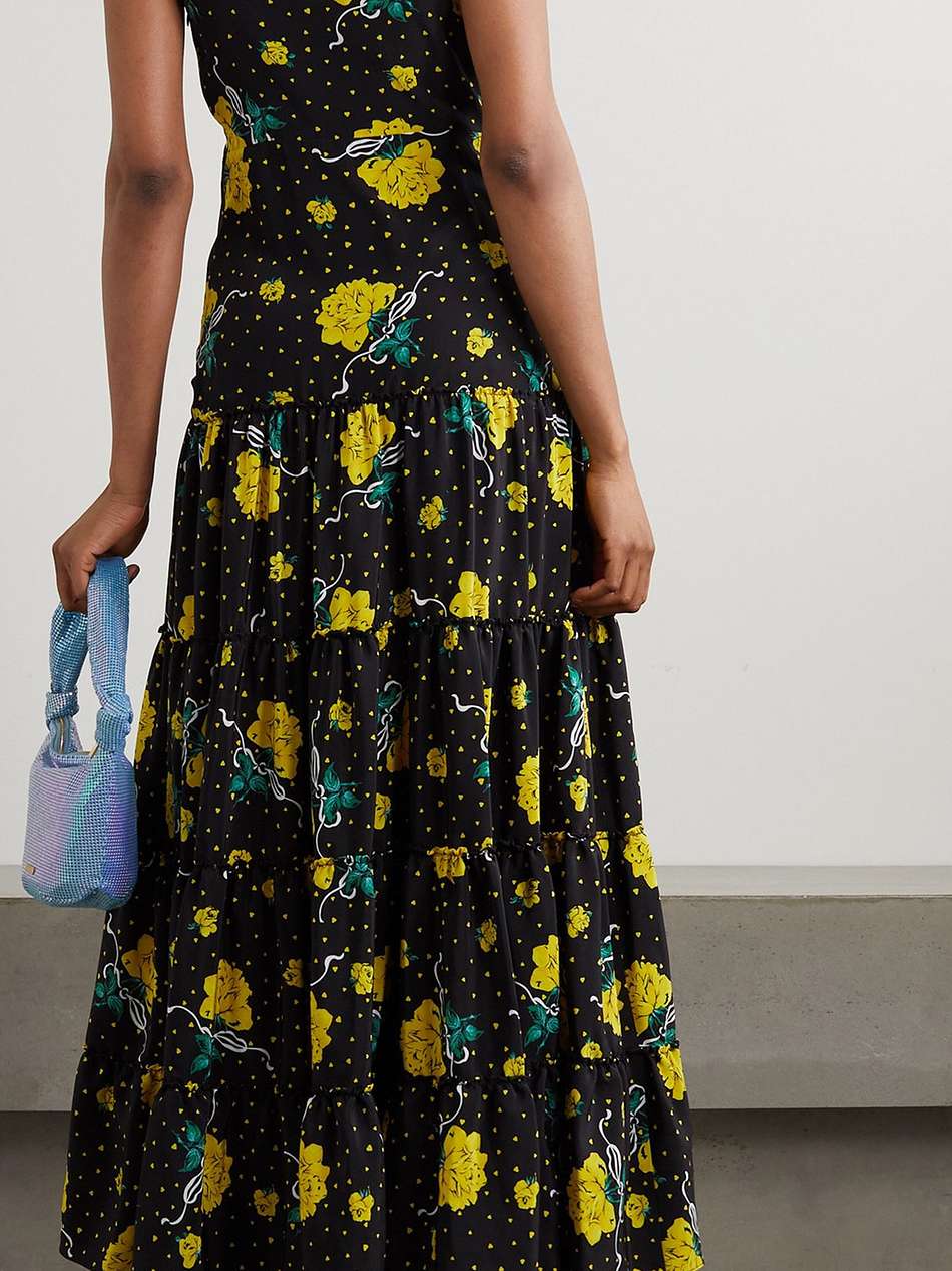 appliquéd printed silk crepe de chine maxi dress