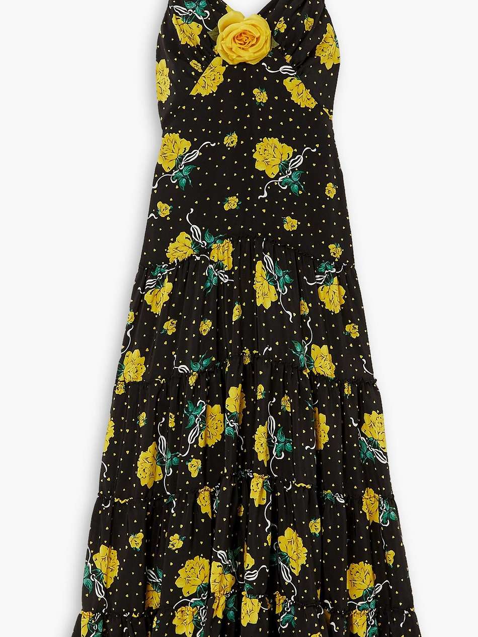 appliquéd printed silk crepe de chine maxi dress