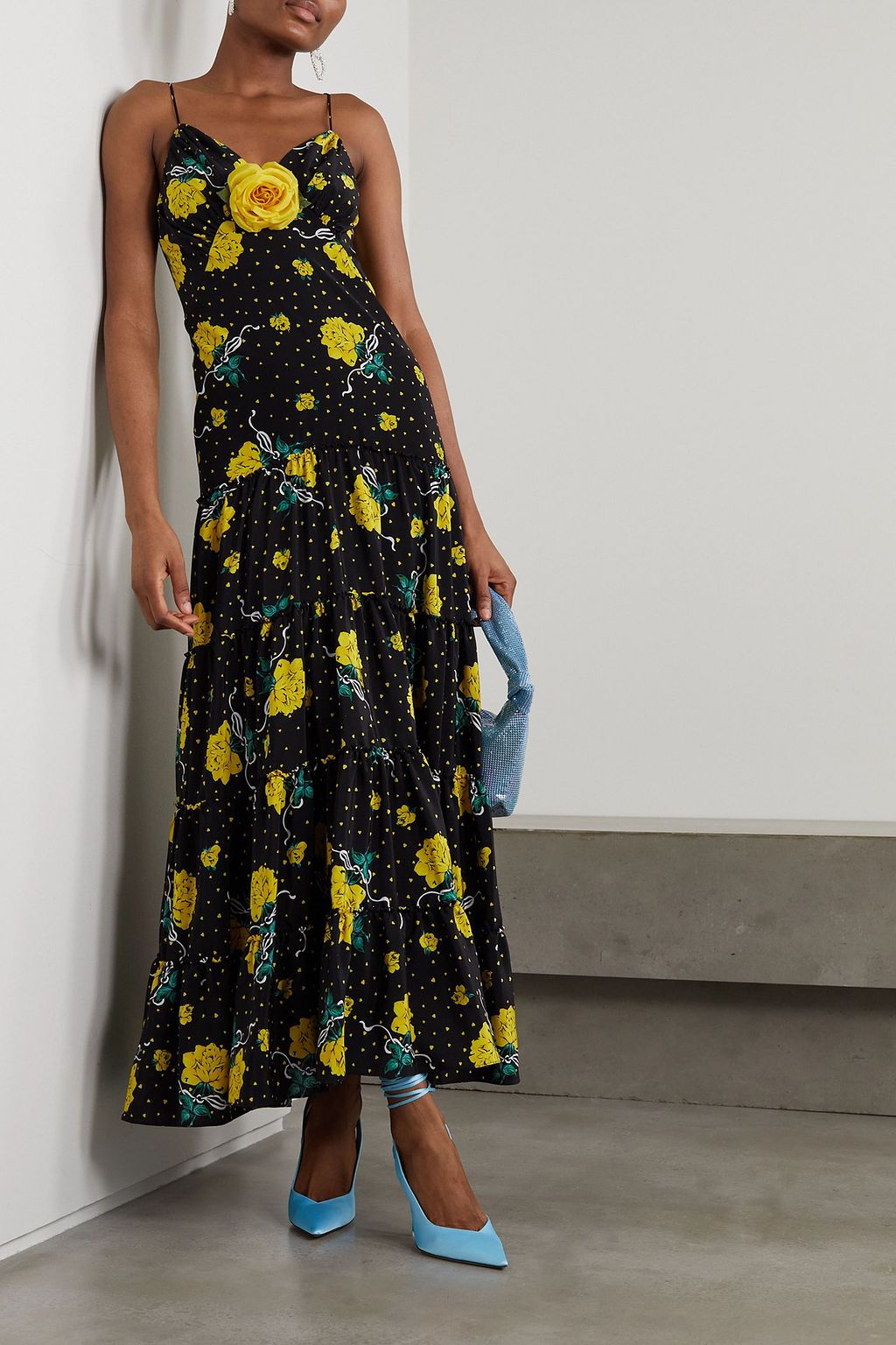 RODARTE Appliquéd printed silk crepe de chine maxi dress