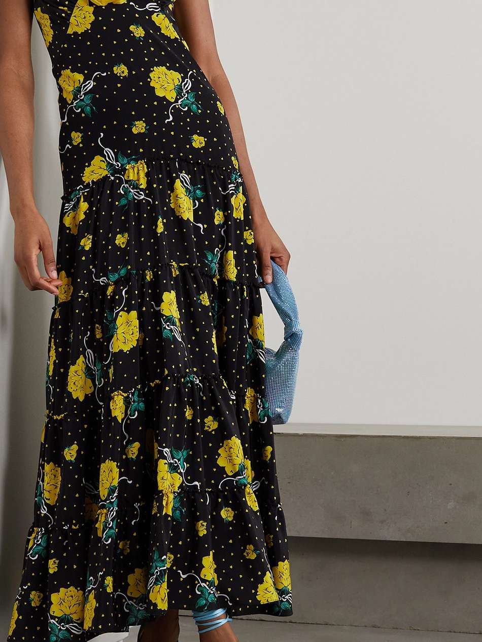appliquéd printed silk crepe de chine maxi dress