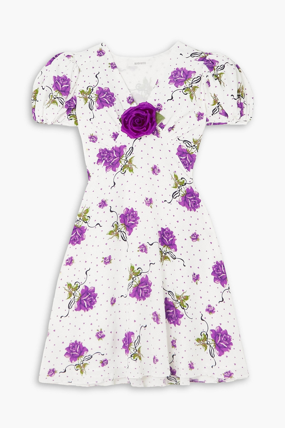 Rodarte Appliquéd Printed Silk Crepe De Chine Mini Dress In Purple