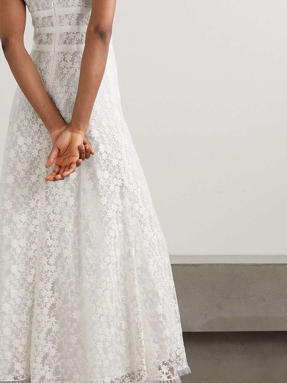 grosgrain-trimmed embroidered cotton-blend tulle maxi dress