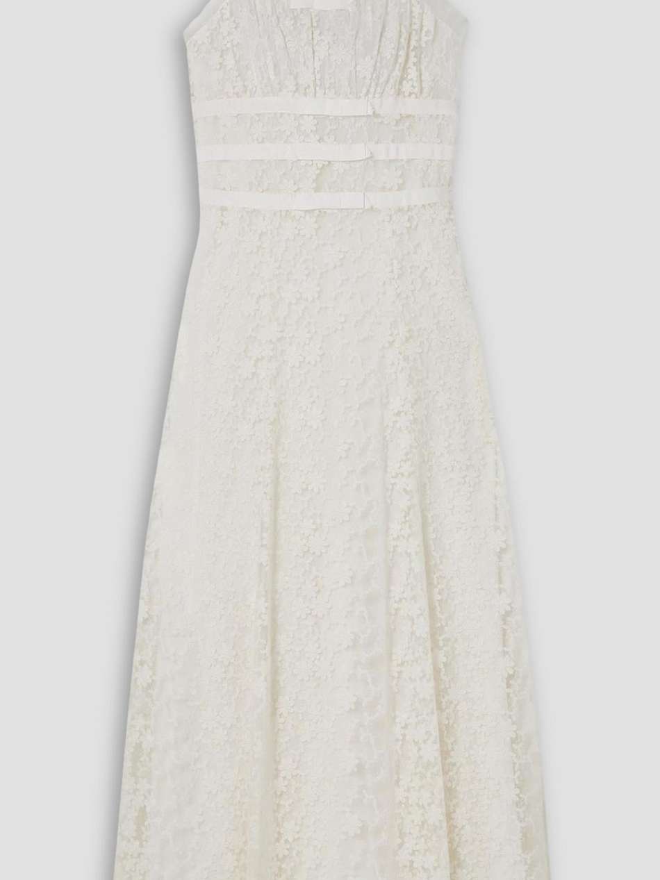 grosgrain-trimmed embroidered cotton-blend tulle maxi dress