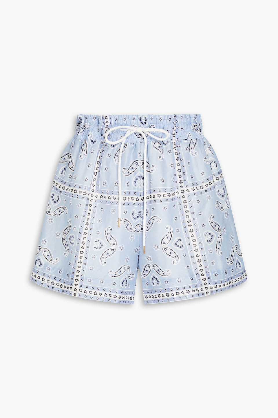 Sandro Judy Paisley-print Linen-blend Shorts In Light Blue