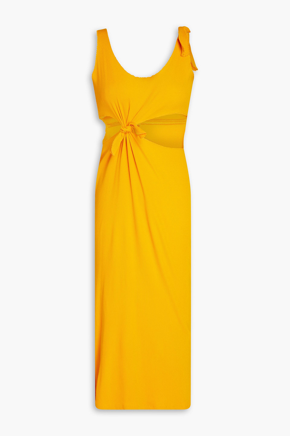 Sandro Lolie Knotted Cutout Ribbed Jersey Midi Dress In Marigold