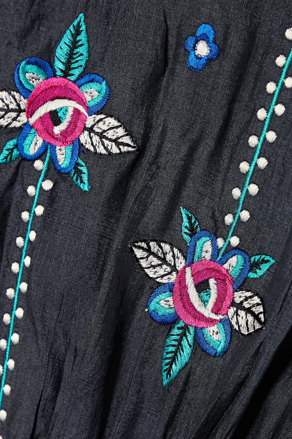 ISABEL MARANT CAROLINE EMBROIDERED SILK-SATIN MIDI DRESS