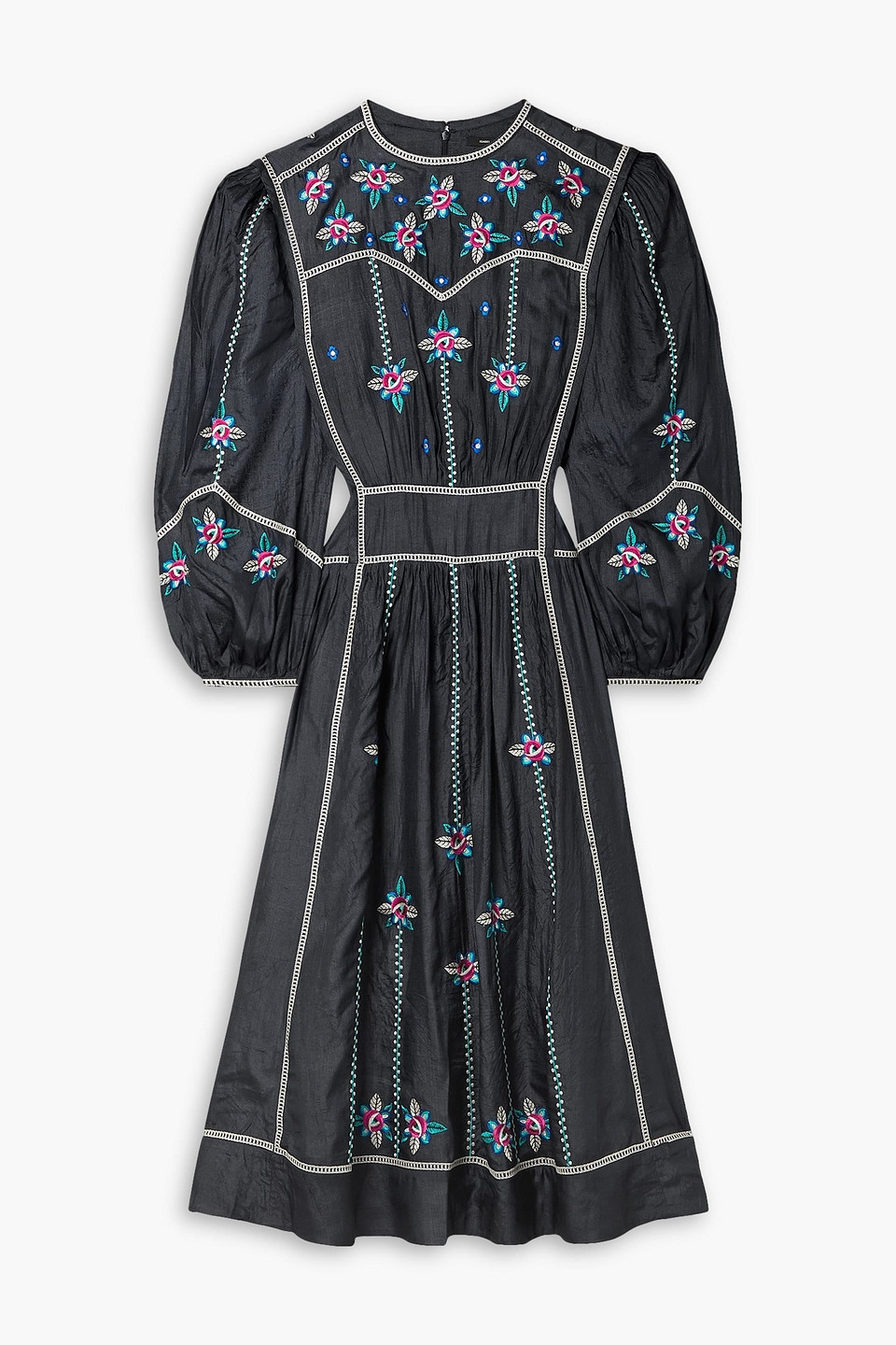 ISABEL MARANT CAROLINE EMBROIDERED SILK-SATIN MIDI DRESS