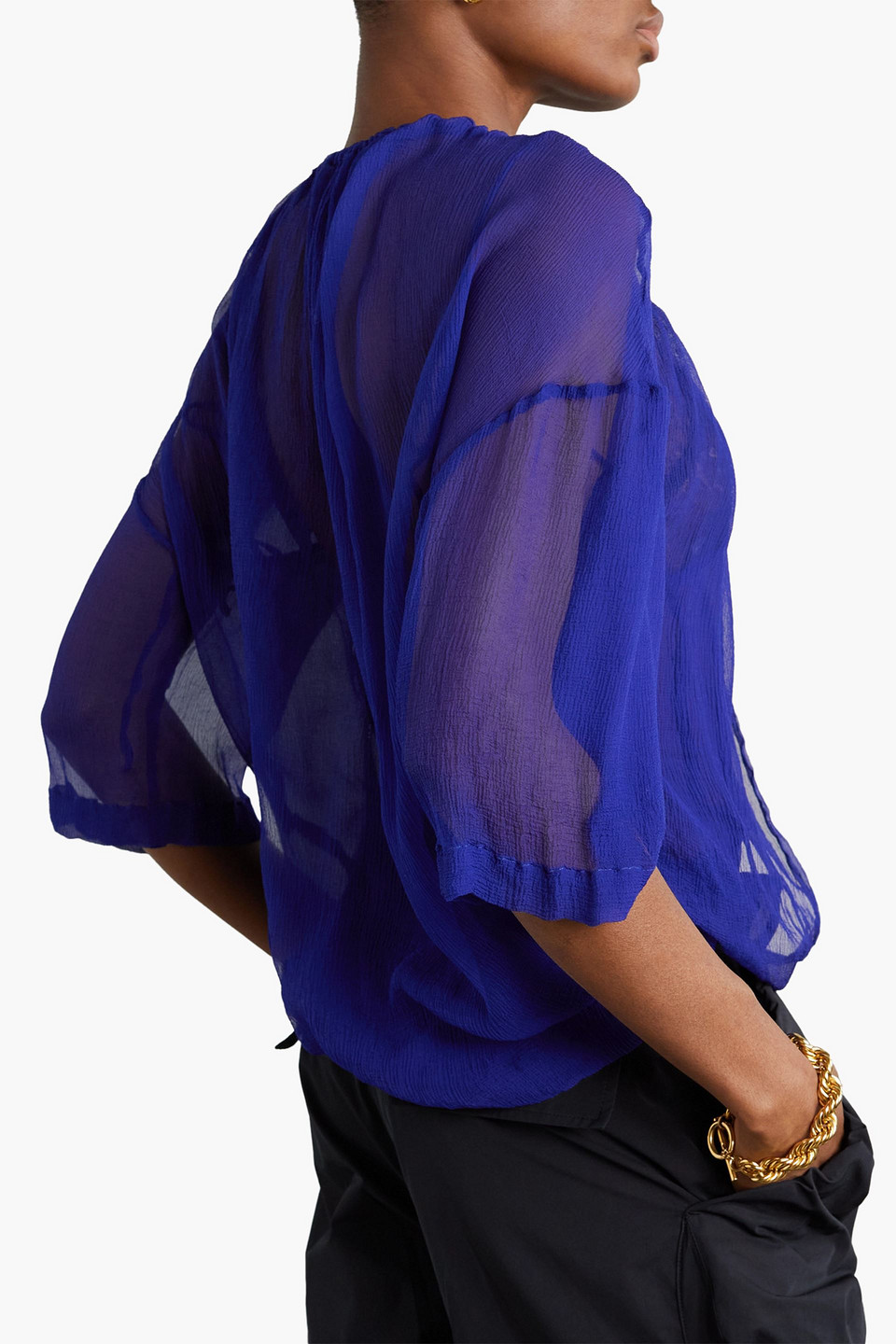 Shop Dries Van Noten Layered Silk-blend Crepon Top In Blue