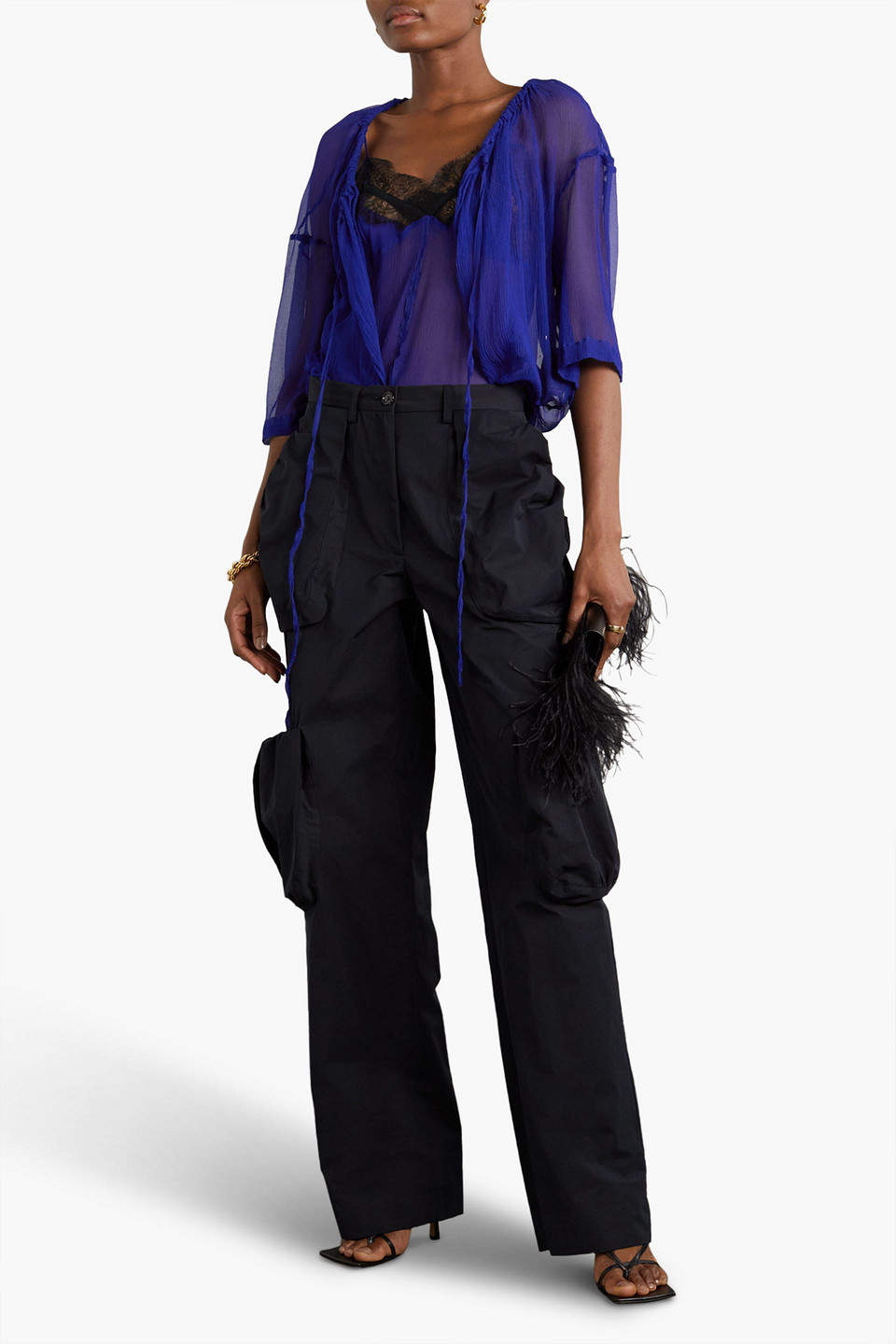 Shop Dries Van Noten Layered Silk-blend Crepon Top In Blue